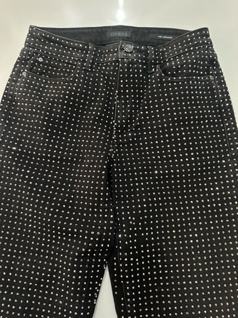 GUESS Black Studded Straight Jeans